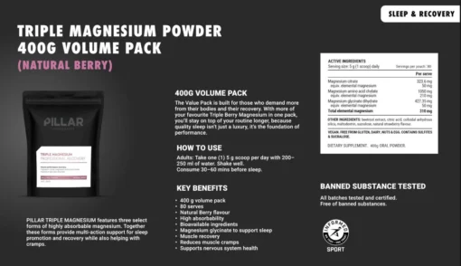 Pillar Triple Magnesium Powder - Natural Berry - Volume Pack - Image 2